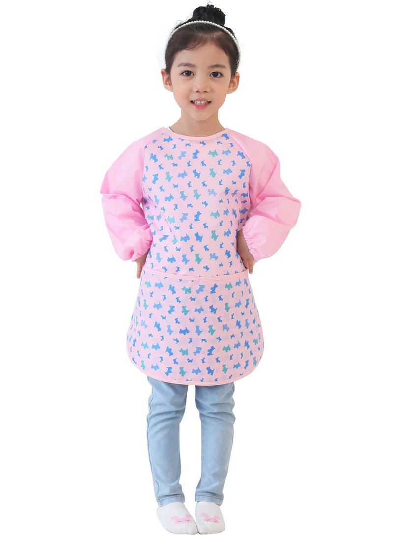 Plie Kids Painting Apron â€“ Waterproof Long Sleeve Art Smock for Toddlers & Preschoolers, Messy Play, Baking, Crafts, Cooking, Sensory Activities (Ages 1â€“10), Pink Puppy (22-M) - Image 1